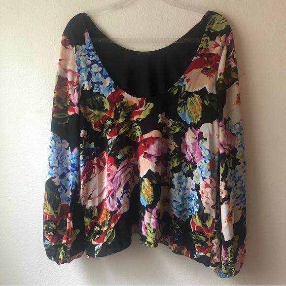 Show Me Your Mumu Long Sleeve Floral Scoop Back Top Size Large - Picture 3 of 6